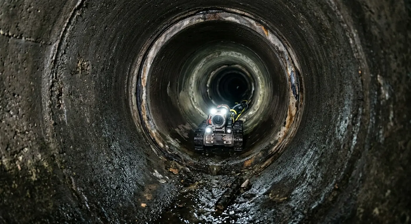 Robotic sewer camera inspecting pipe interior for Sewer Line Repair in Crestwood